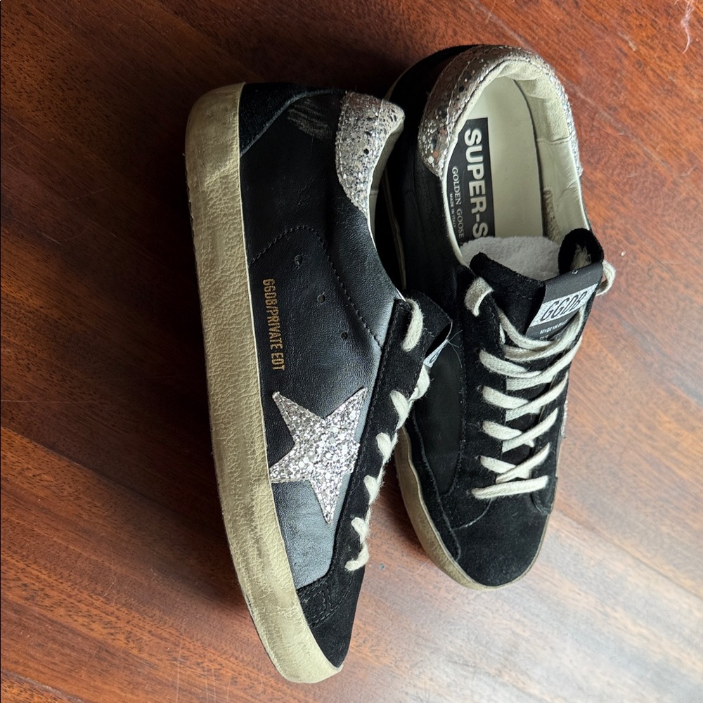 Golden Goose Limited Edition-Black & Silver Glitter StarWomen's Sneakers-Size 39 - Picture 5 of 15